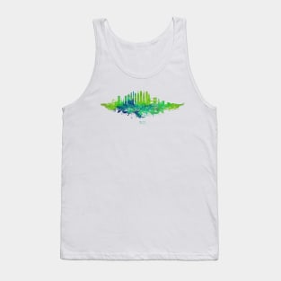 New York City Skyline Watercolor in blue and lime green Tank Top